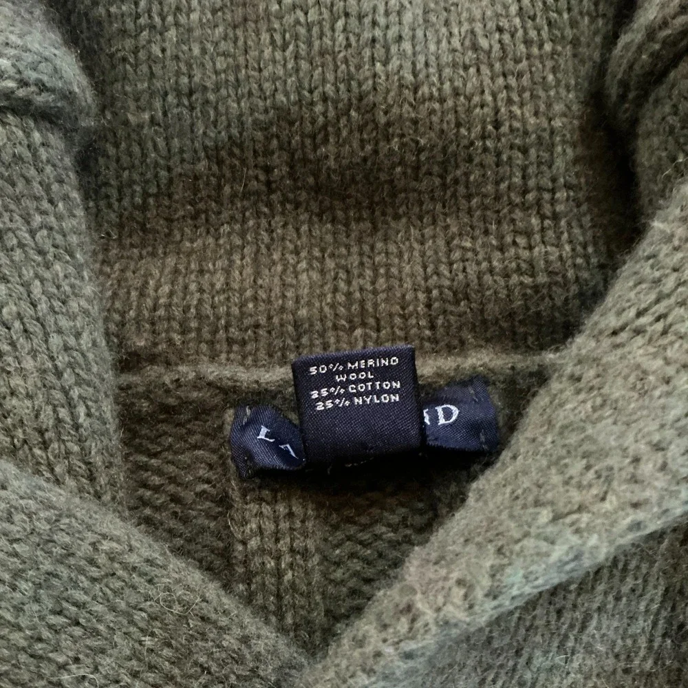 Lands' End XXL Shawl Collar Sweater‎ Green Merino Wool Blend Ribbed Knit